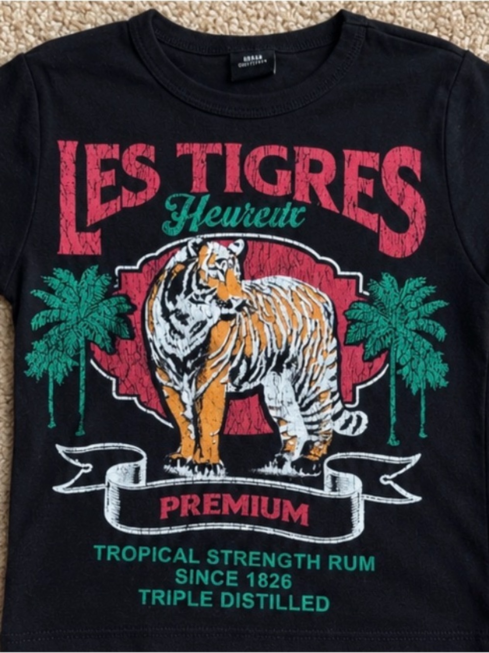 Urban Outfitters Black Graphic Tee with Red, Green & Orange Print
